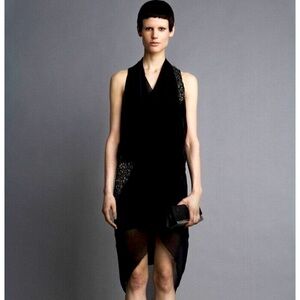 Helmut Lang Size 4
Ellipse Embroidery Wrap Draped Lined Dress in Black